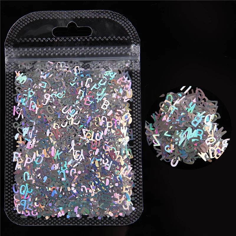 

Mirror Sparkly Letter Nail Sequins Colors Nail Holographic Glitter 3D Flakes Slices Art Accessories Nail Art Decor Nail Stickers