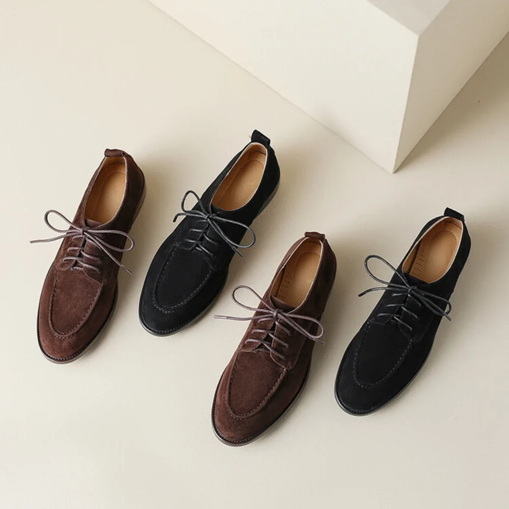 

European and American style genuine leather women's shoes, spring and autumn low heel lace up single shoes, women's casual shoes