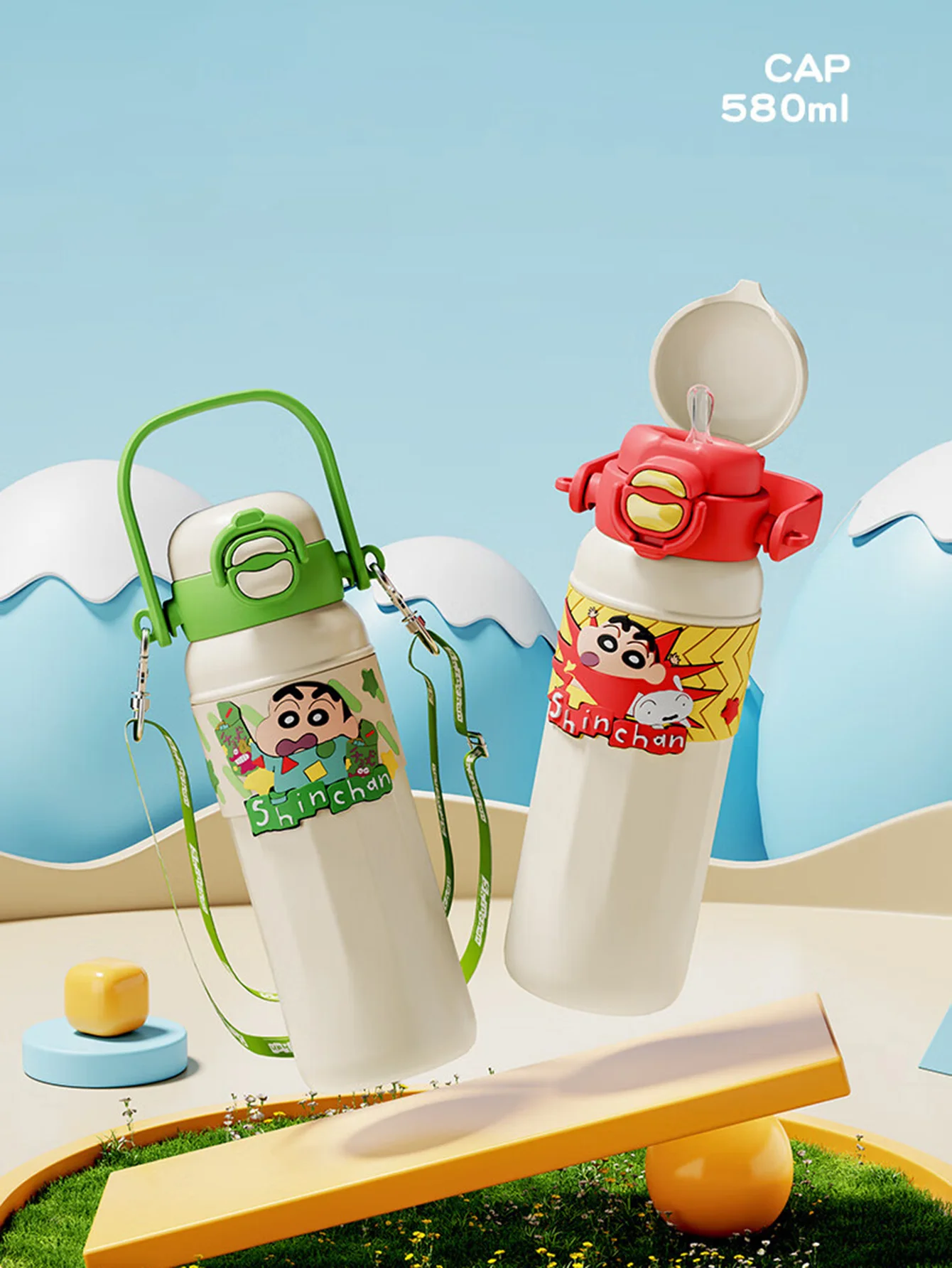 Crayon Shin-Chan Insulated Cup, Baby-Grade 316L Stainless Steel, Insulated Hot and Cold Water Bottle, Direct Drinking Straw Cup, Dual-Use Children's School Water Bottle, High-Value New Model