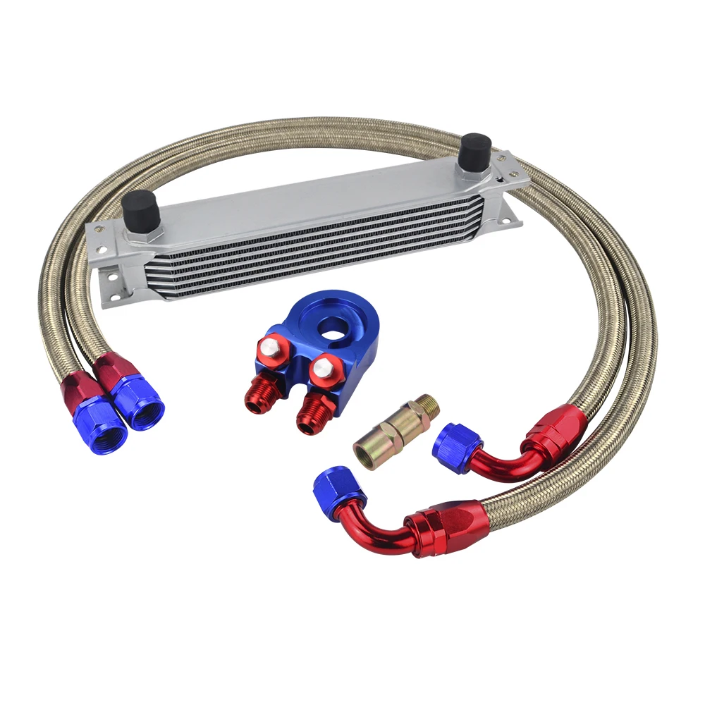 Oil Cooler Kit 7 Rows Oil Cooler Kit AN10 Transmission Oil Cooler Kit + Filter Adapter + Stainless Steel Braided Hose With PQY Sticker + Box