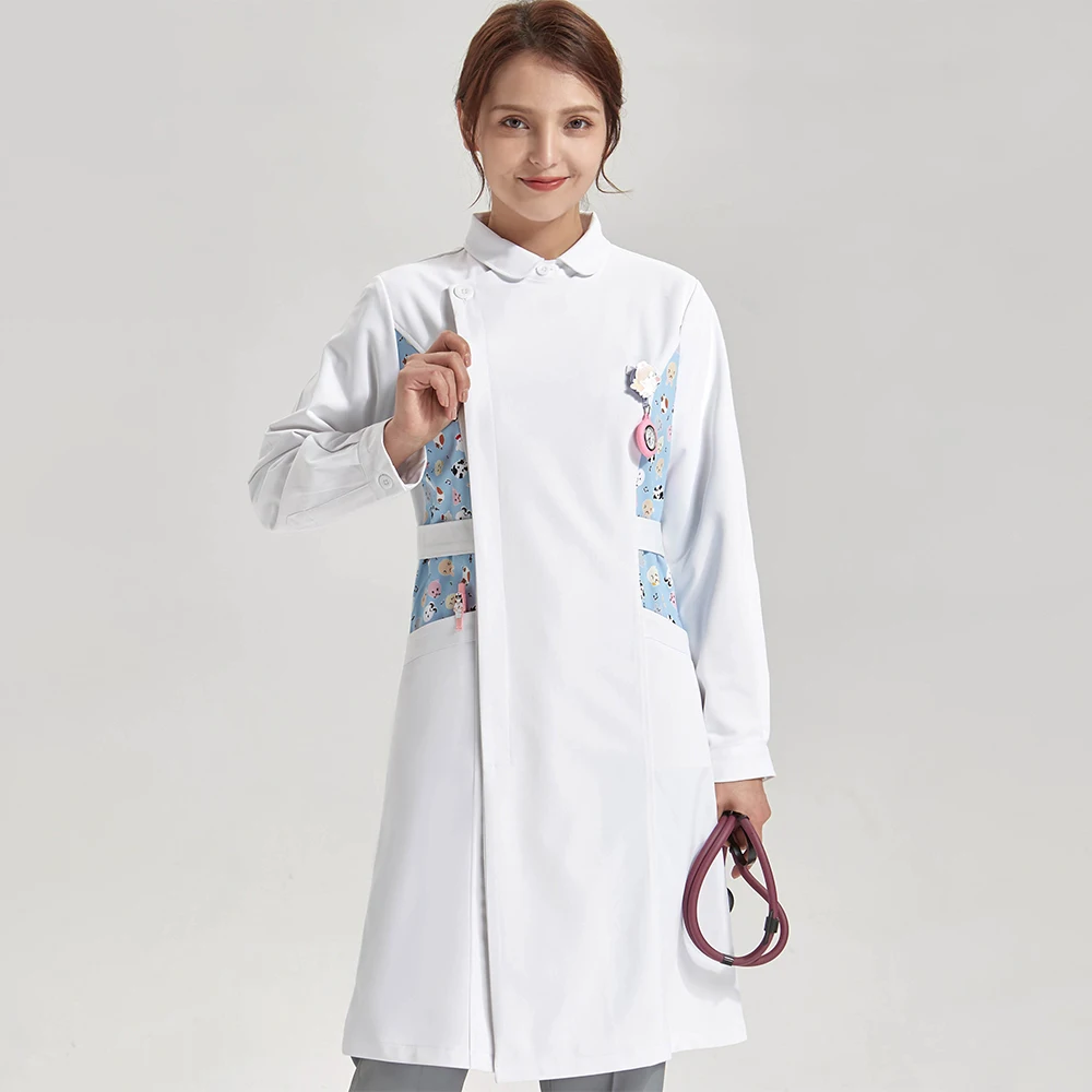 

Nurse Dress Scrubs Vitality Healthcare Tunic White Women Pet Vet Beautician Work Uniform Style Nursing Robe Dresses 803-01