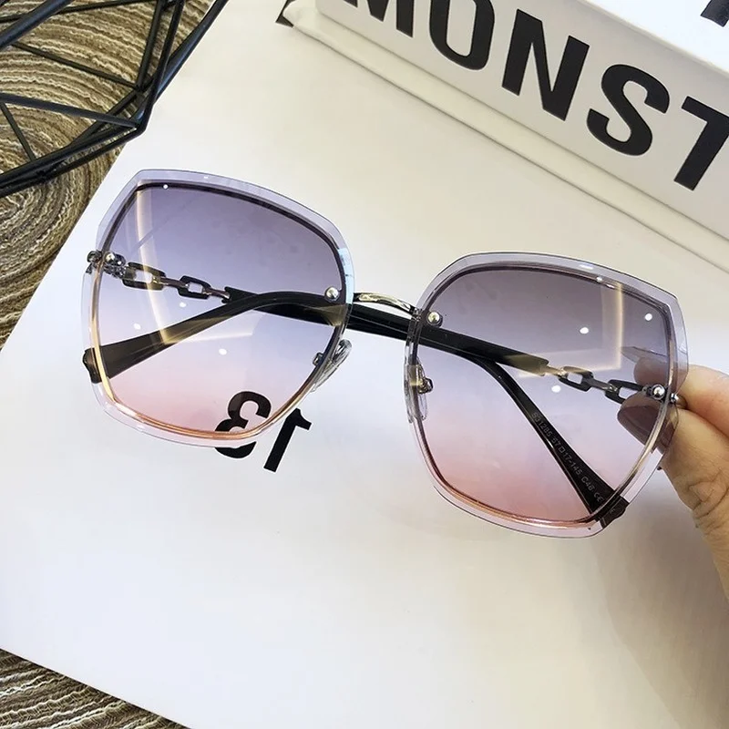 

2022 High Quality Women Rimless Square Sunglasses Brand Designer Sun Glasses Vintage Shades Female Pink Eyewear Gafas De Sol