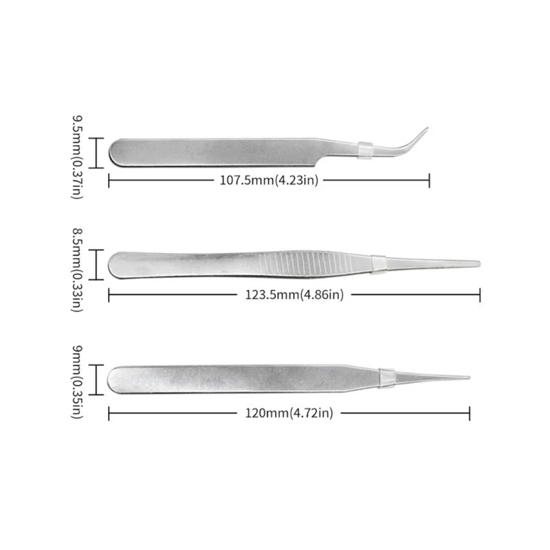 3Pcs Anti Static Tweezers Stainless Steel Maintenance Repair Tool Set Anti Static Model Making Tool Hand Set