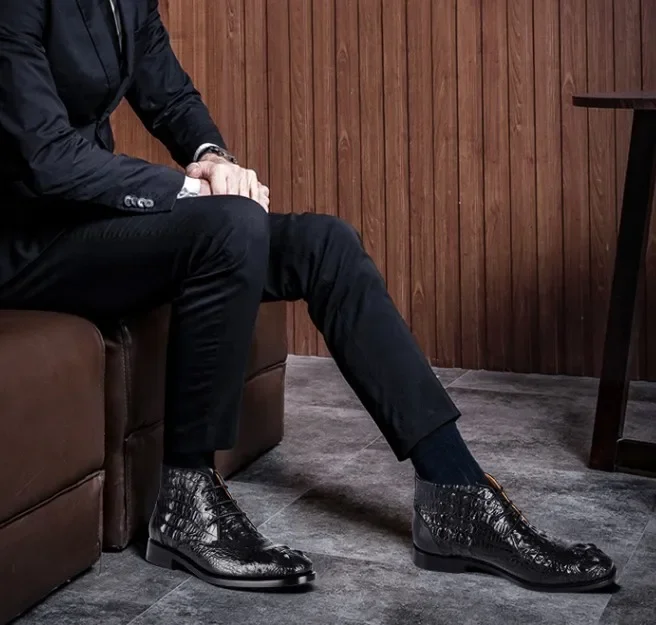 Handmade Crocodile Pattern Leather Boots