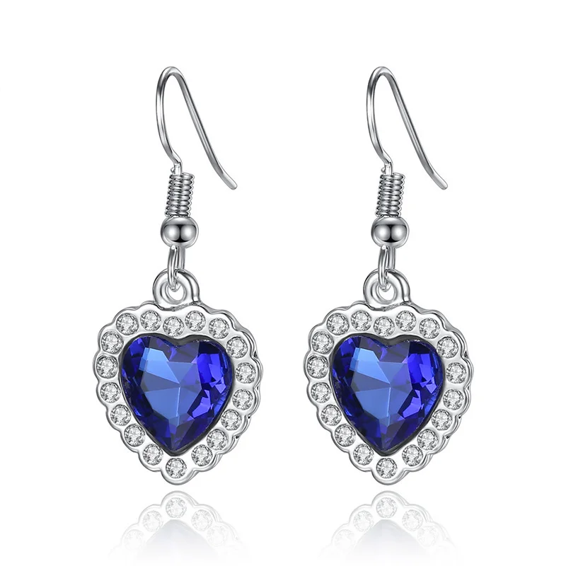 Titanic Heart of Ocean Blue Heart Love Forever Pendant Necklace with Titanic Earrings + Velvet Bag jewelry sets jewelry set women earrings chain necklace