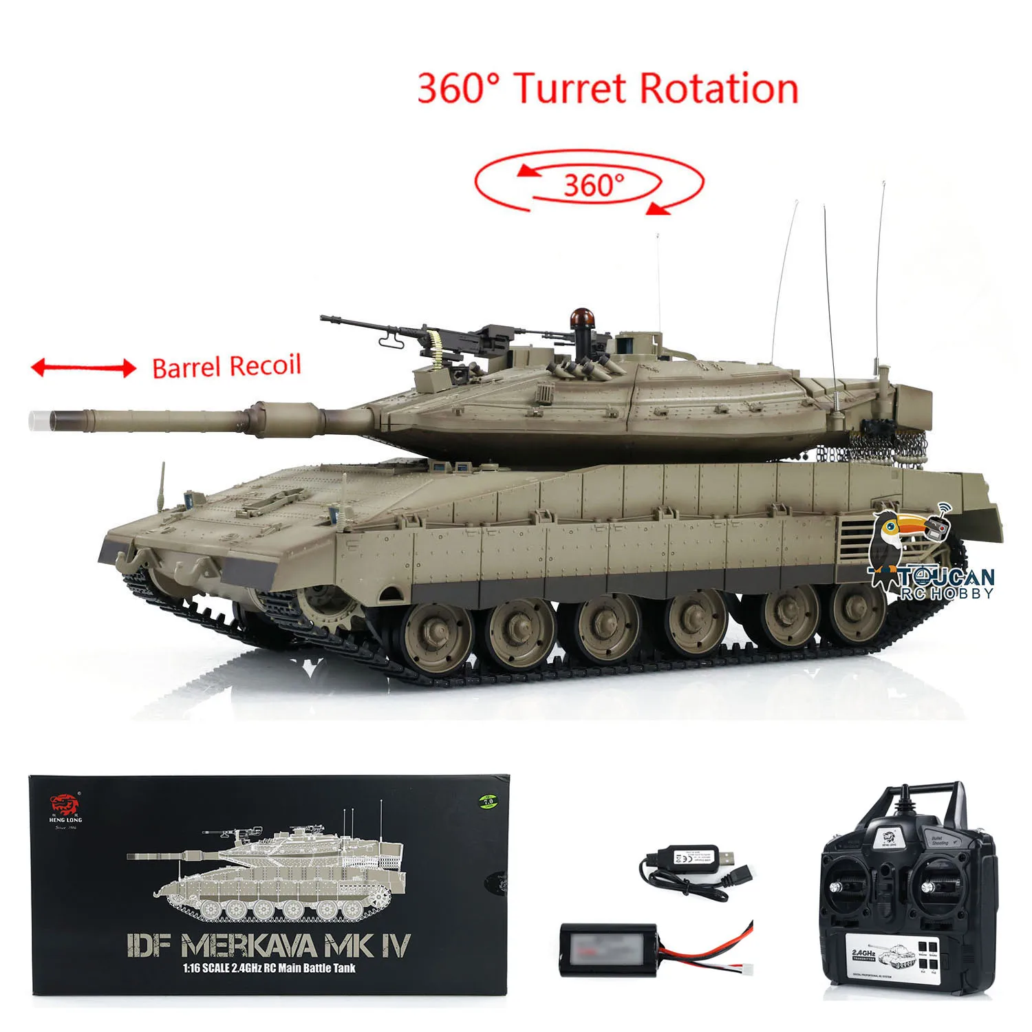 헝롱 1/16 RC 전투 탱크 IDF 메르카바 MK IV 3958 TK7.0 터렛 360 ° 소년을 위한 회전 터카안 플라스틱 차량 모델 장난감