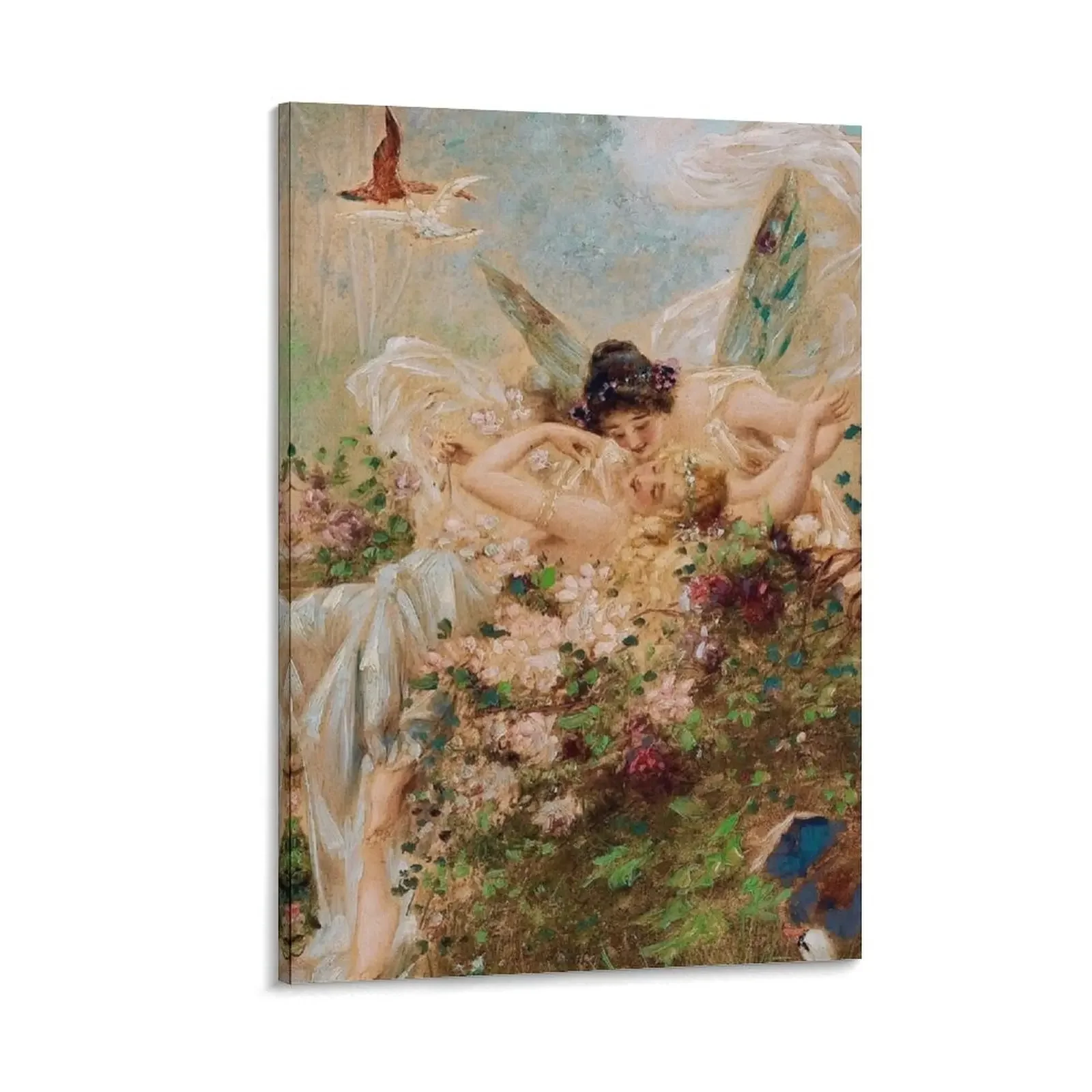 

Two Fairies Embracing in a Landscape with a Swan // Hans Zatzka Canvas Painting home decor