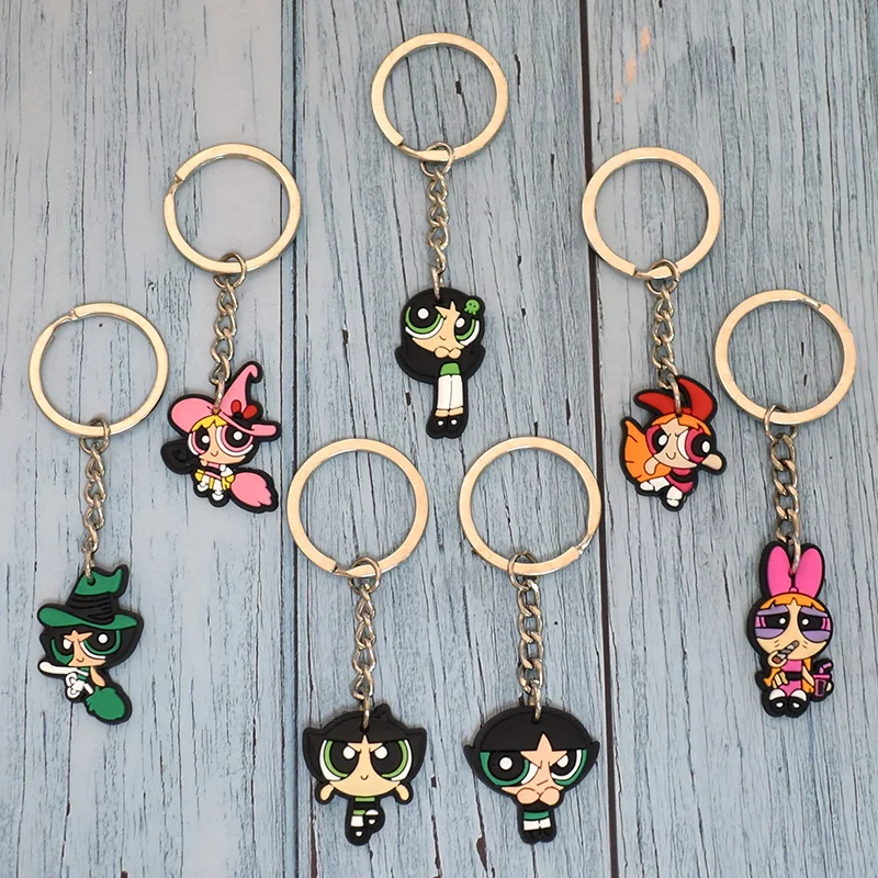 1 Piece Cartoon Rubber Keychain Character Cute Girl Keyring Figure