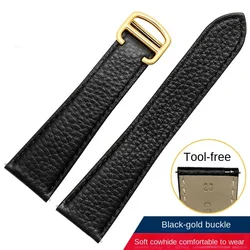 Lychee Textured Cowhide Leather Watch Strap - Unisex - 25mm (Black - gold)
