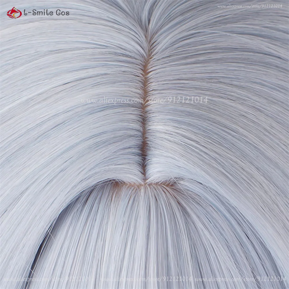 Nikke Cinderella Cosplay Perücke Doppelzopf Lila Grau 90cm Hitzebeständig Synthetik 8