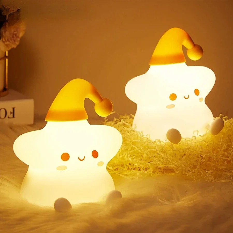 

Bedroom Bedside Lamp Kids Gift Colorful Star Silicone Night Light Touch Sensor USB Rechargeable Room Decoration LED Night Lamp