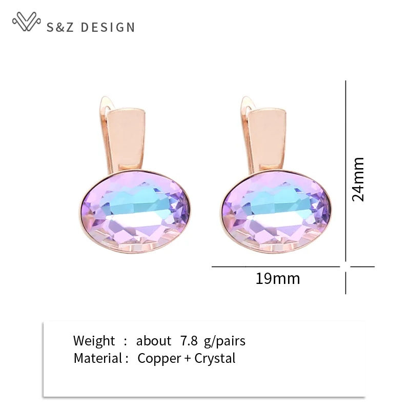S&Z DESIGN New Fashion Elegant Luxury Oval Crystal Dangle Earrings For Women Wedding Party Jewelry 585 Rose Gold Color Eardrop