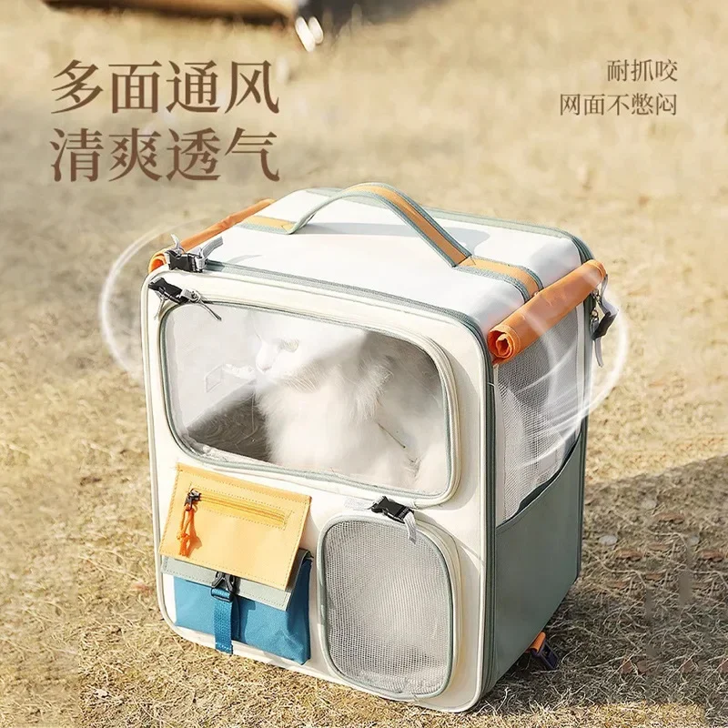 Foldable cat carrier pet backpack Outing cat backpack carrier small animal Portable Luggage pets bag with wheels