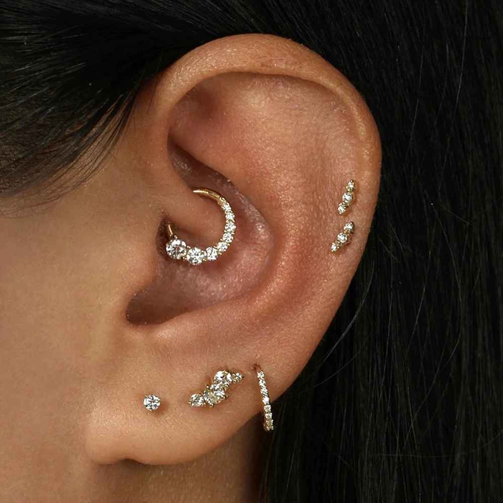 Aide 1pc 925 Sterling Silber Schimmernde CZ Zirkon Pflastern Daith Hoop Ohrringe Für Frauen Knorpel Piercing Hoop Vielseitig Schmuck – Detail 4