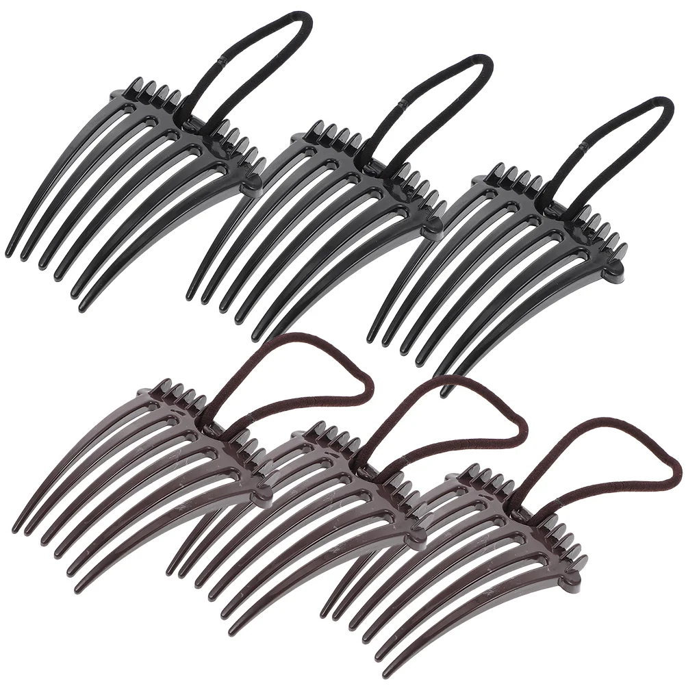 

6 Pcs Hair Bump Clip Combs for Women with Elastic Band Bobby Pins Black Fluffy Styling Tools