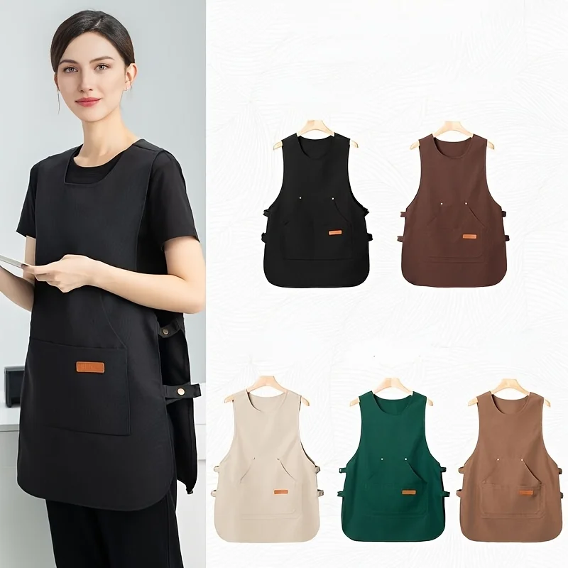 Professional Kitchen Apron with Logo Embroidery, Waterproof Canvas Bibs for Coffee Shop Waitress & Supermarket Workwear