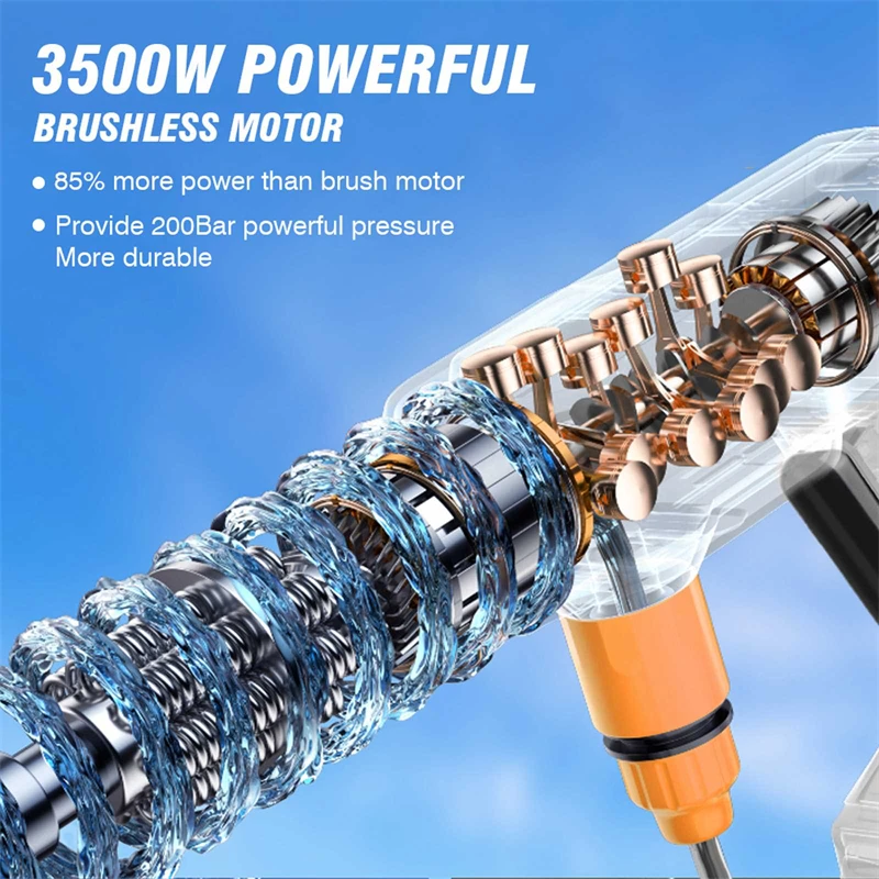 200 Bar bürstenloser elektrischer Hochdruckreiniger 3500 W 6-in-1 Autowasch-Gartenwasserpistole für Makita 18 V Batteriespritzpistole – Detail 7