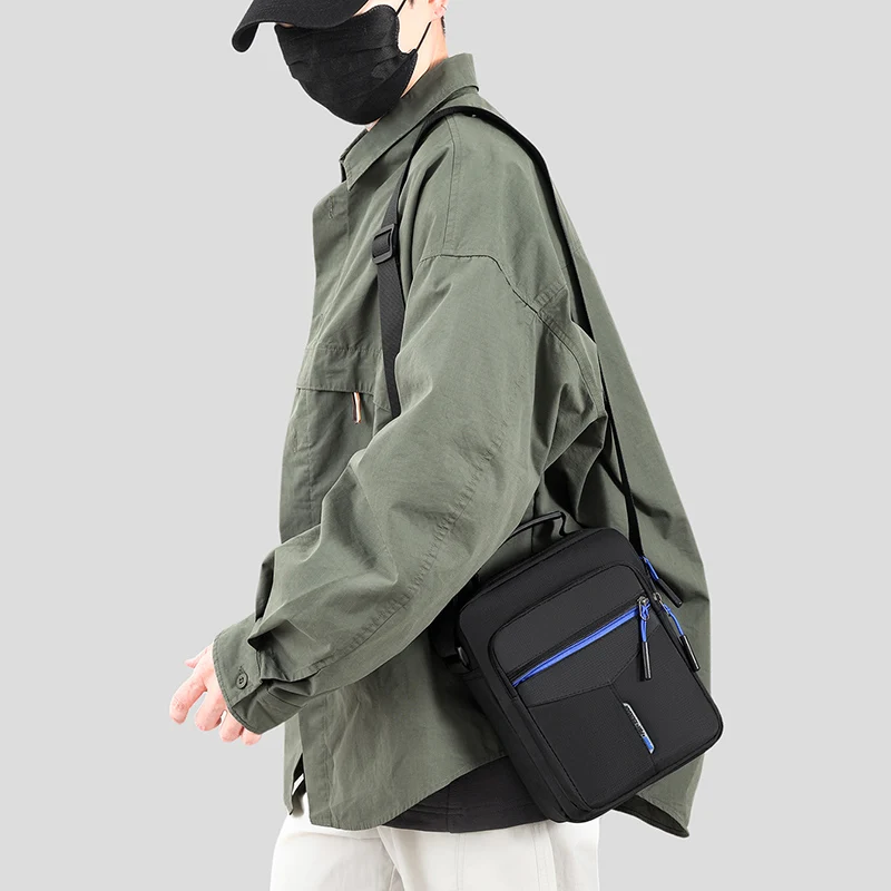 1 men's crossbody bag, zipper closed, adjustable shoulder strap, black, crossbody bag