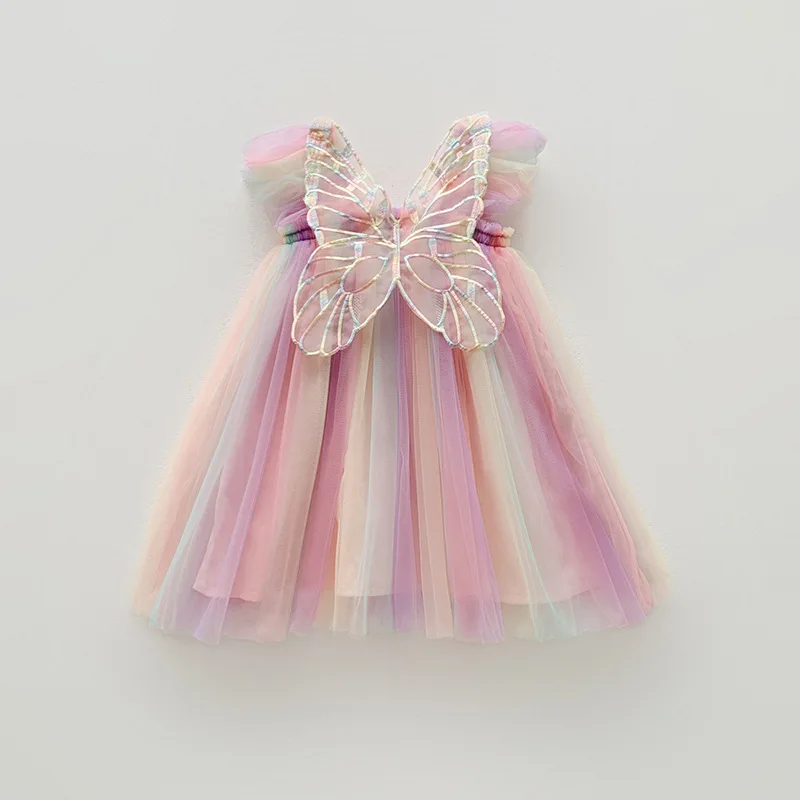 Rainbow Color Kids Sleeveless Tulle Dress for Girls