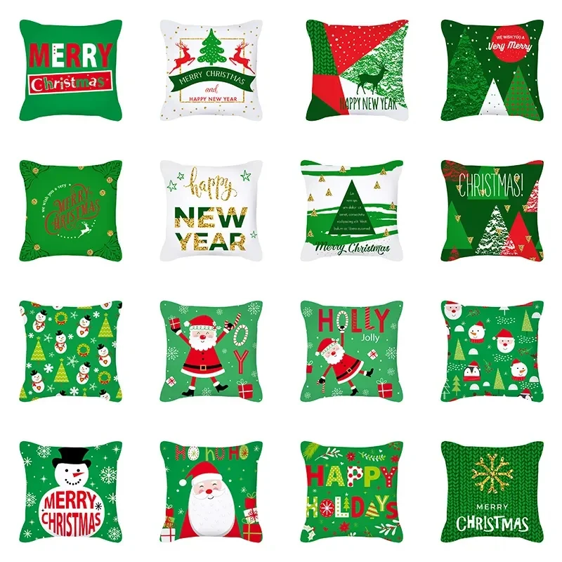 

Cartoon Green Cushion Cover Christmas Letters Pillow Cover Sofa Car Decor Snowman Old Man Pillowcase Winter Decor Party DF1789