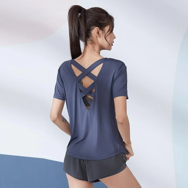 Camiseta holgada de manga corta para ropa para Yoga de moda, blusas deportivas rápido para entrenamiento al aire libre _ - AliExpress Mobile