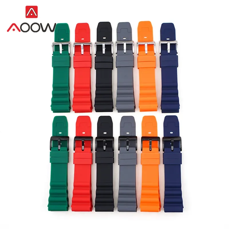 Silicone Sport Strap with Stainless Steel Buckle - Waterproof Diving Rubber Watch Band Belt