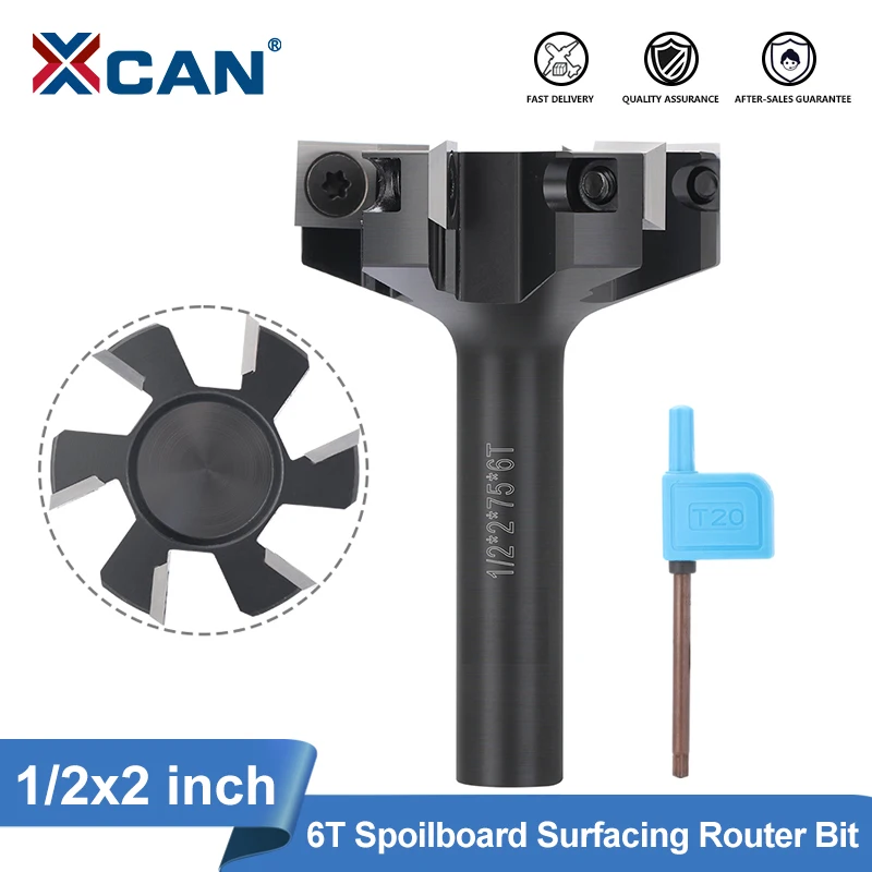 Xcan cnc Spoil board Oberflächen fräser Bit Schaft Upgrade 6 Flügel Holzplatte Abflachen Hobel Bit Hartmetalle insatz Fräser