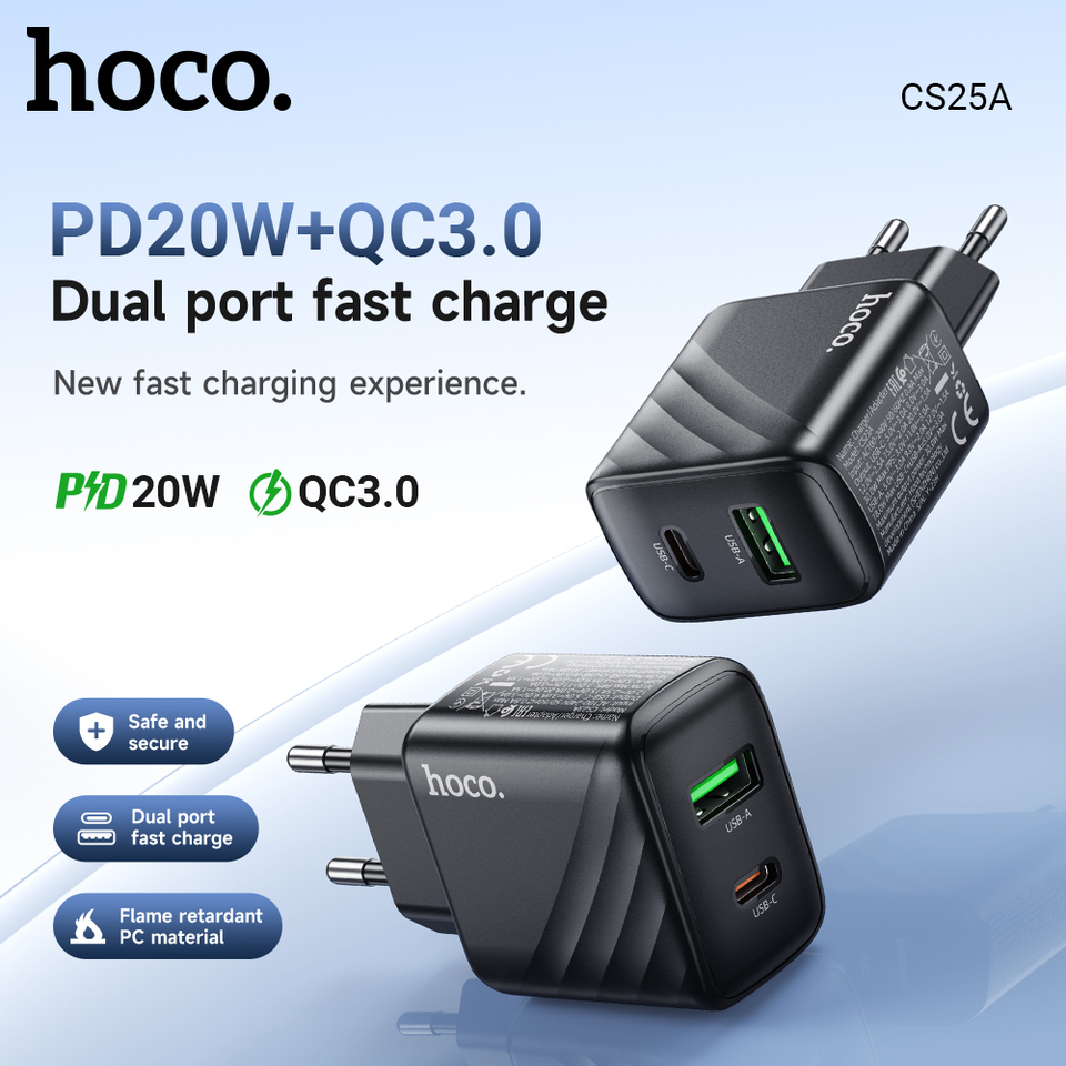 HOCO CS25A 20W USB Type C Charger PD Fast Charge Phone QC 3.0 Quick Chargers For iPhone 15 14 13 12 Pro Max Mini iPad Charging