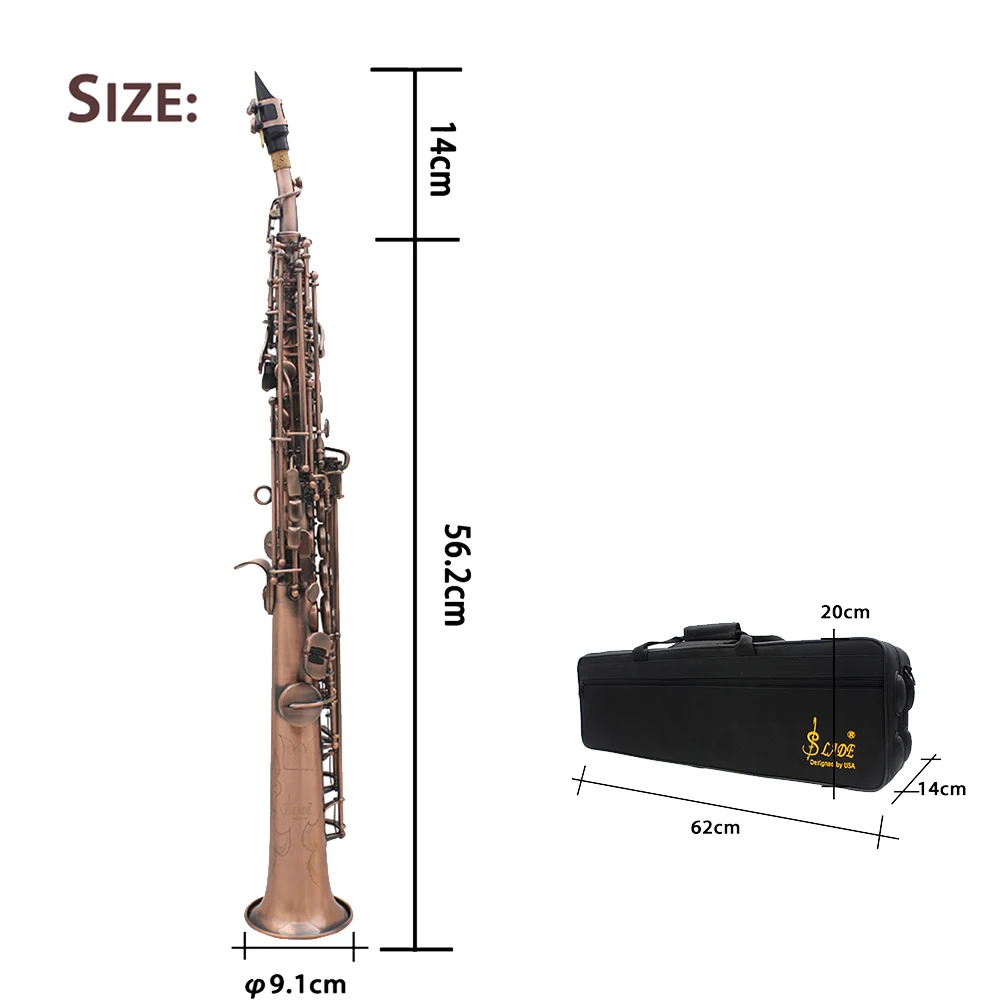 Slade-ソプラノサックスbb,レトロレッド銅sax,手袋付きの木楽器 
