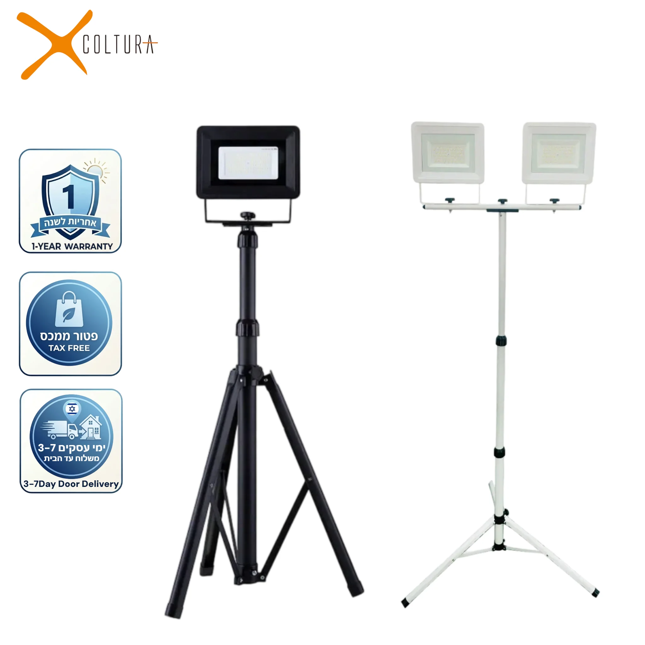 COLTURA LED Flutlicht Stativ-Set Einzel- und Doppelkopf 5700K Hellweiß IP65 Wasserdicht Verstellbarer Metallständer Arbeitsbeleuchtung