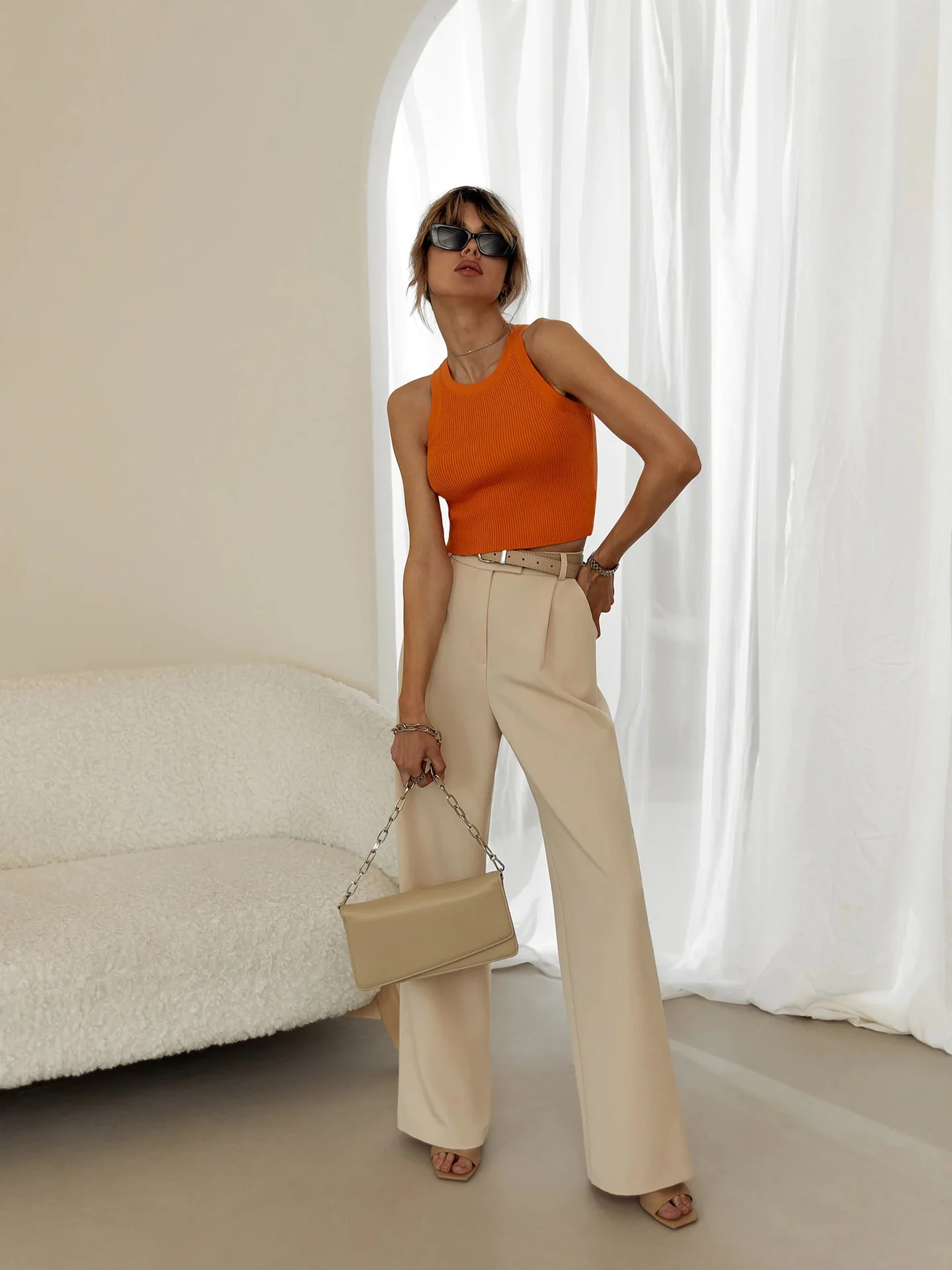 

2023 Summer Knitted Tank Top Women's Casual Open Umbilical Top Sexy Strap Tank Top Round Neck Slim Fit Rib Sleeveless T-Shirt