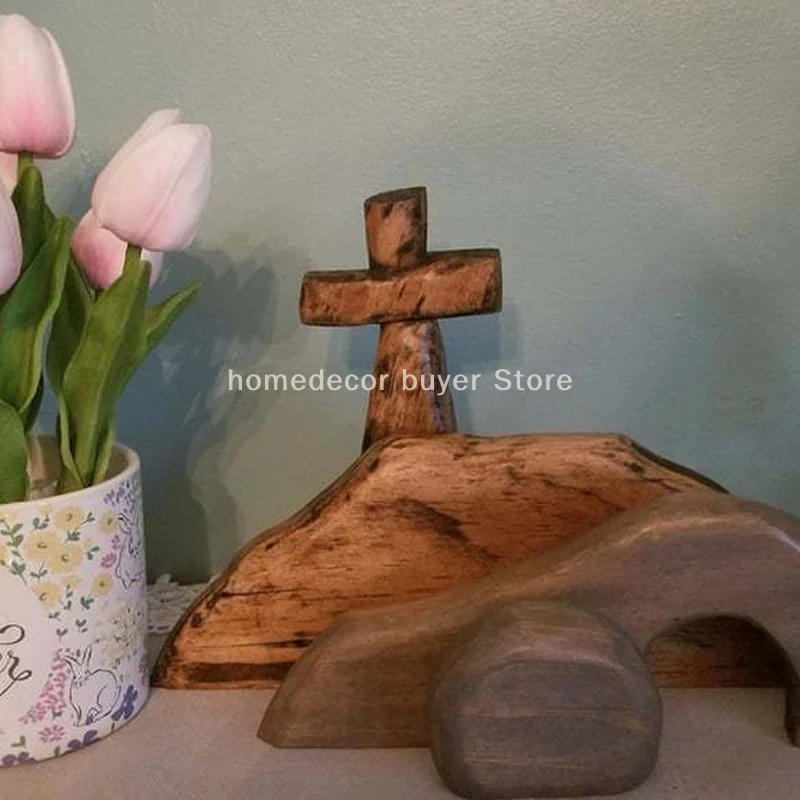 Cross Easter Decorations Home Figurine Ornament Tomb Easter For Holiday Table Decor