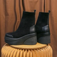 Women's Boots 2022 Autumn Winter Botines Chelsea Short Platform Shoes Chunky Elegant Ankle Black  and Low Price - Image 5