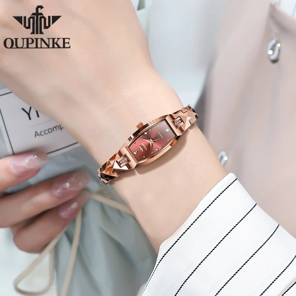 OUPINKE 3242 Import Quartz Movement Watch For Women Tungsteel Steel Strap Original Wristwatch Sapphire Mirror Luxury Dress Watch 3