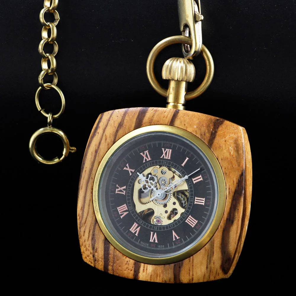 

Mechanical Pocket Watch Vintage Wood Appearance Design Necklace Advanced Sense Gift Box relógio de bolso