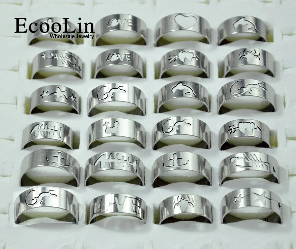 10Pcs/Lot Factory Mixed Pattern Style Stainless Steel Ring For Men and Women Jewelry Rings Lot Never Fade