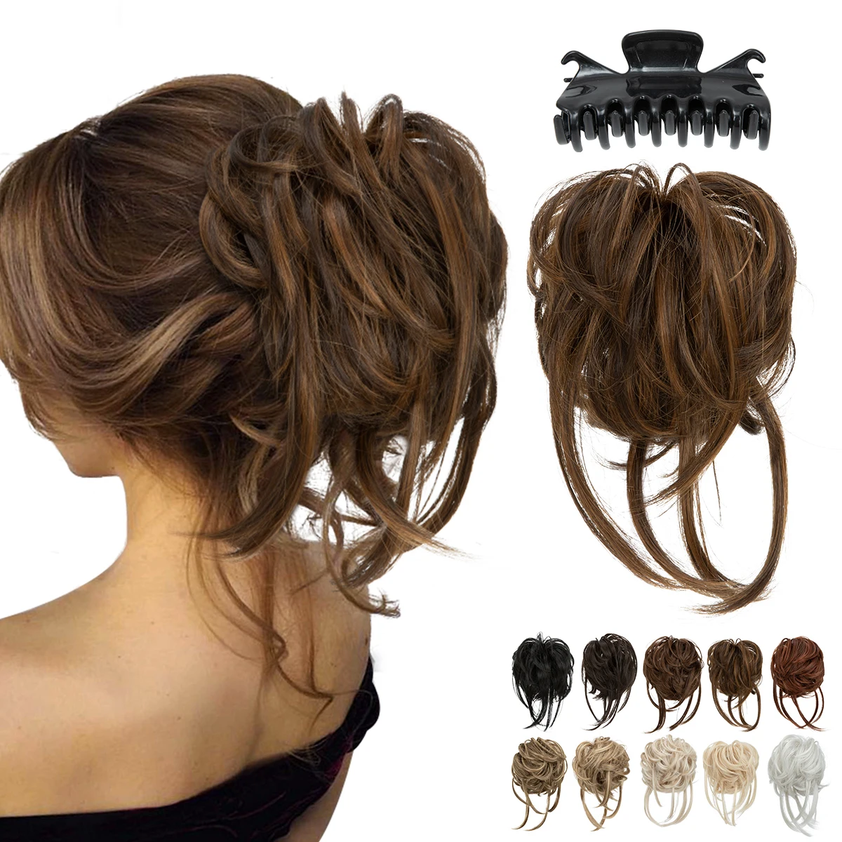 Synthetic Messy Bun Hair Piece Claw Chignon Scrunchies Fake Hair Band Braid Elastic Hairpiece Tail Wrap Ponytail Curly Faux Bun