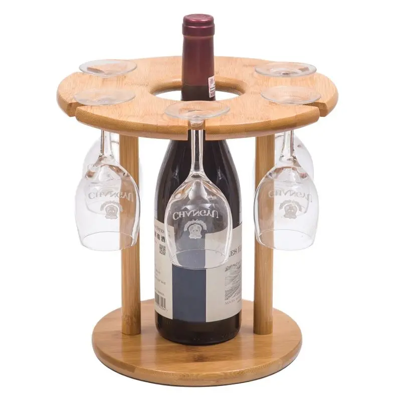

New Tall Wine Glass Drainer Natural Bamboo 1 Bottle Red Wine & 6 Tall Glasses Organiser Home Hanging Shelf Display Stand