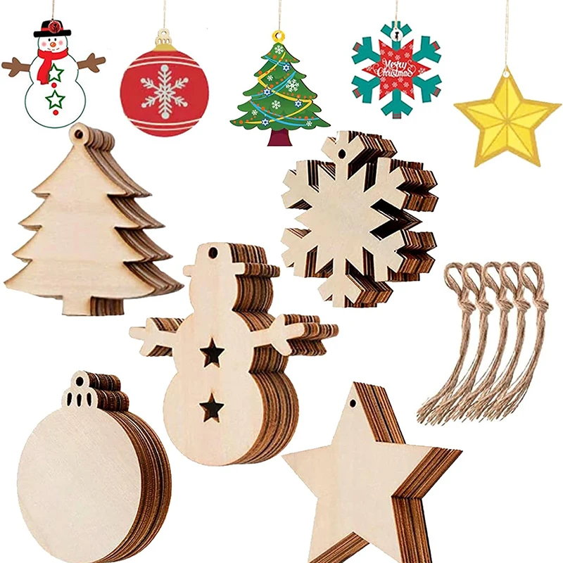 176 PCS Wooden Christmas Ornaments DIY Kit - Unfinished Wood Slices, Bells, Color Pens For Kids Crafts & Tree Decor - View #4