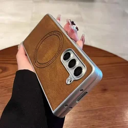 Vintage Leather Wireless Charging Case - Durable and Shockproof for Samsung Z Fold 3 (Brown)