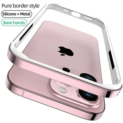 Hybrid Silicone Frame Aluminum Metal Phone Case with Enhanced Heat Dissipation Bumper - iPhone 15 Plus (Pink1)