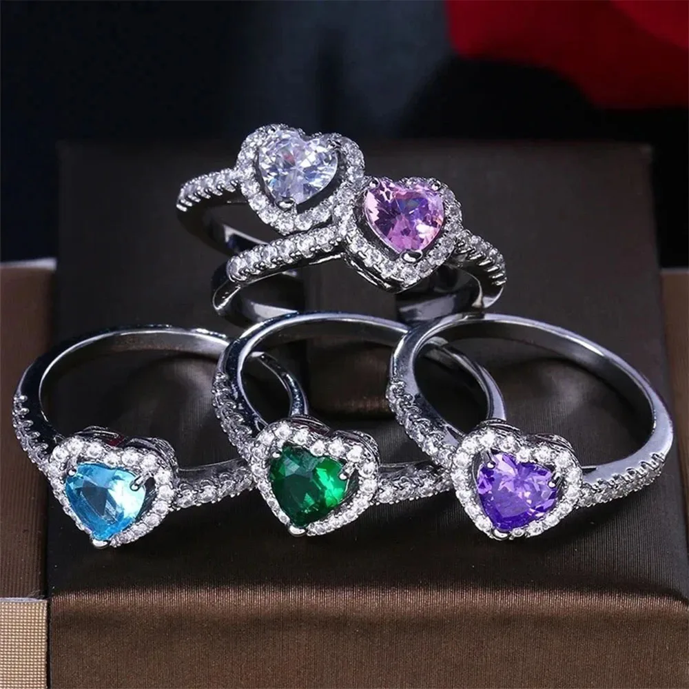 Anello In Argento Sterling 925 Cristallo Colorato Cuore Rosso Zircone Anello Fit Design Originale Bracciale Pandora Gioielli Dly Regalo Di Compleanno