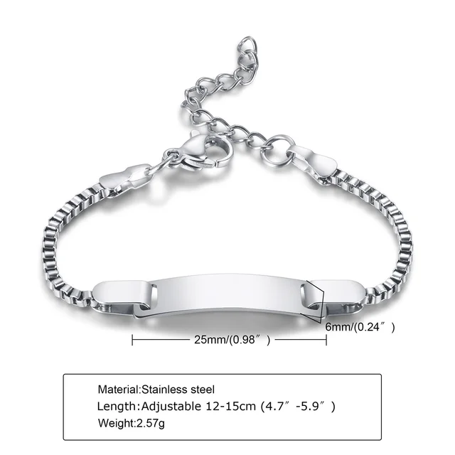Custom Personalized Name Baby ID Bracelet, Stainless Steel Curb Chain Link Crown Bracelet Newborn Gilrs Boy Gifts Not Allergic 1051 silver