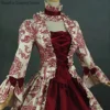 Women Lace-Up Medieval Dress Ruffles Bow Vintage Victorian Carnival Maxi Dress Patchwork Floral Female Fairy Long Dress 3