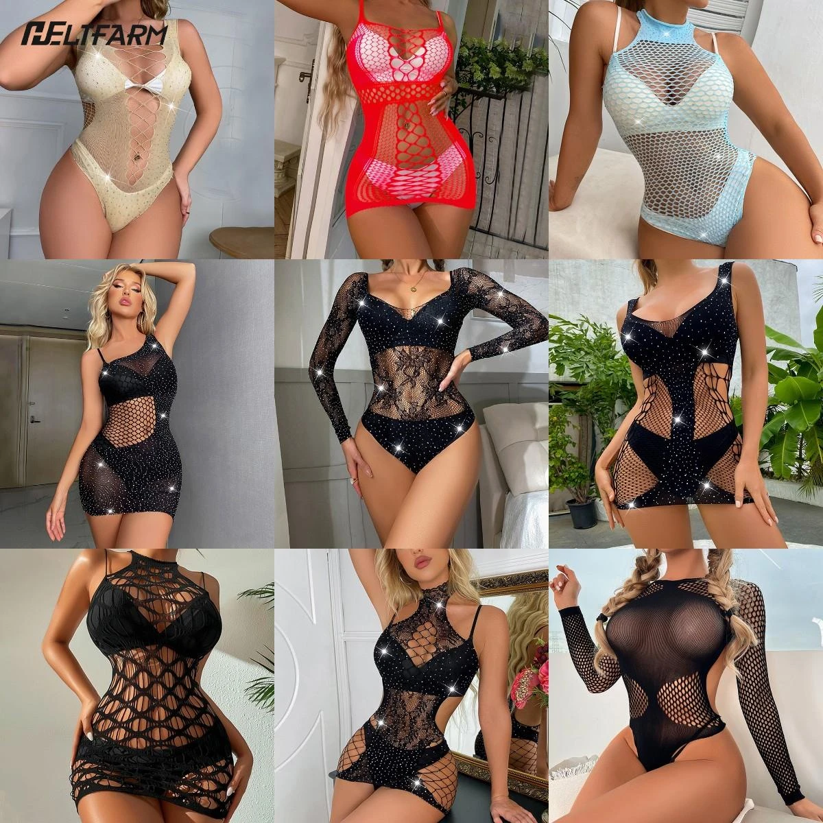 Sexy Body Stocking Bodysuit Long Sleeve Crystal Diamonds