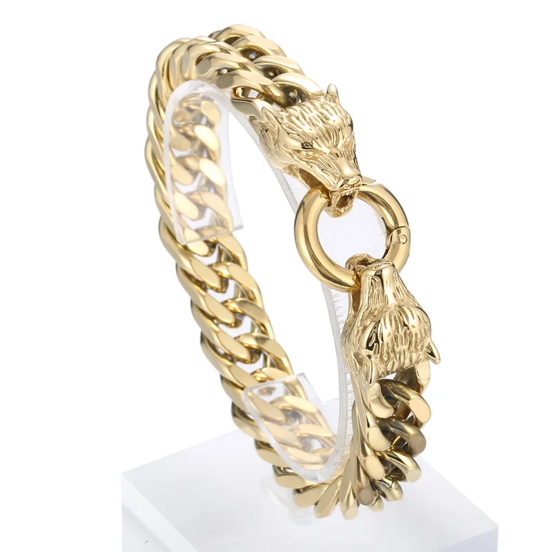 Fongten Viking Wolf Kopf Edelstahl Armband Für Männer Rock Bühne Zubehör Mode Schmuck Bankett Freund Geburtstag Geschenke – Detail 12