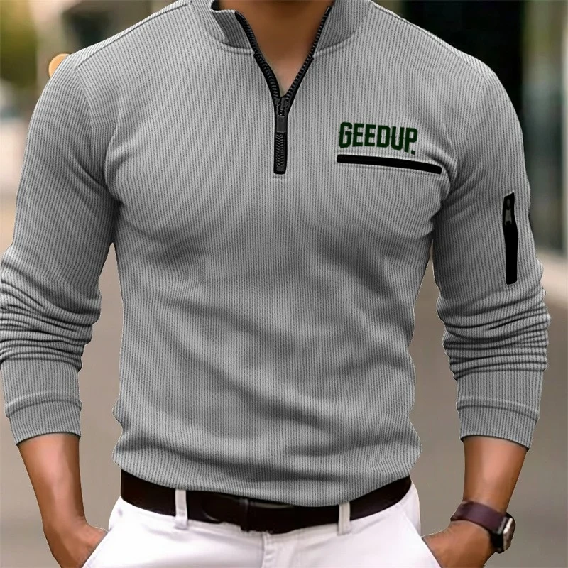 Spring and autumn men's sports British retro style striped zipper arm fashion outdoor long sleev men long sleeve shirt