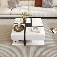 Anajqaqia Table basse brillante 78 × 78 × 36 cm, avec 4 tiroirs, coordination des couleurs unique et design linéaire, avec espace de rangement 4
