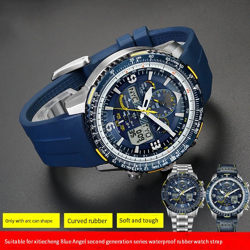 Cinturino In Gomma Con Estremità Curva Da 22Mm Per Tissot 1853 Starfish Diving T120 Citizen Blue Angel Jy8078-52L Impermeabile Di Seconda Generazione