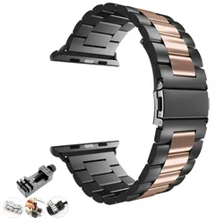 Starlight Stainless Steel Watch Band with Adjustable Metal Strap - 38mm 40mm 41mm (Black Rose Gold)